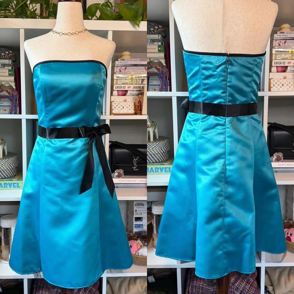 Vintage Jessica McClintock Strapless Satin Bow Homecoming Prom Dress 5/6 Blue